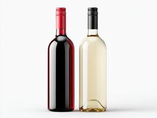 Two elegant wine bottles, one red and one white, displayed against a light background, showcasing their unique shapes and colors.