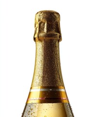 A close-up of a chilled champagne bottle with droplets of condensation, reflecting celebratory moments. Perfect for events and festive occasions.