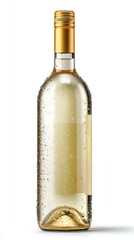 A refreshing bottle of white wine with a sleek design, featuring droplets of condensation. Perfect for enhancing any dining experience or celebration.
