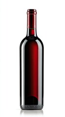 A sleek bottle of red wine reflecting elegance and quality. Perfect for enhancing a romantic dinner or a special occasion. Captivating and classy.