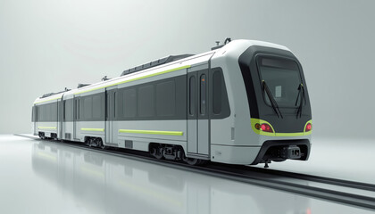 Naklejka premium 3d rendering of modern subway train. Public transport metro vehicle on railway track. Modern rapid transit subway train design, underground transportation. Interior, exterior of passenger train.