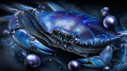 Dive into the world of astrology as the symbol of Cancer is illustrated with a captivating crab adorned in blue shades