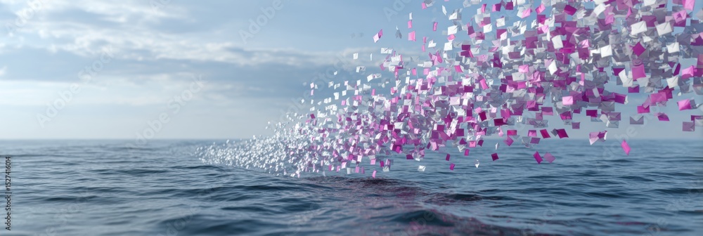Poster digital data river flows with phishing content on the left side, revealing a vast oceanic landscape 