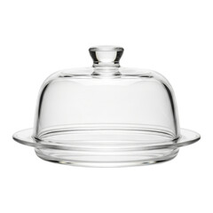 Fototapeta premium Clear glass cheese dome on tray with handle for kitchen display isolated on transparent background PNG