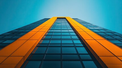 Modern office building against a clear sky, urban architecture with corporate high-rise business design