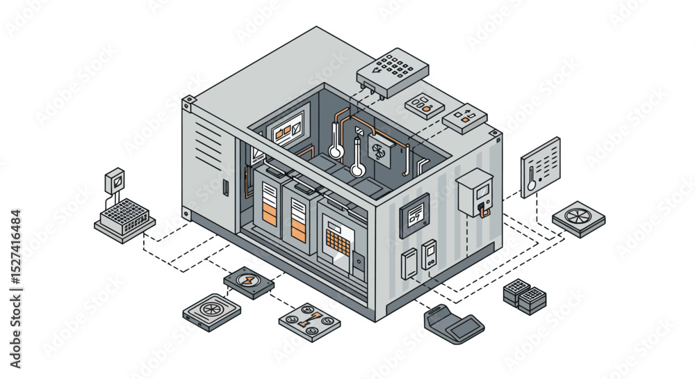 Poster industrial control panel system with connected electronic components for automation vector illustrat