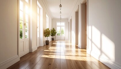 Obraz premium Sunny hallway with wooden floor