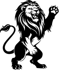 Naklejka premium A black silhouette of a lion in a triumphant pose