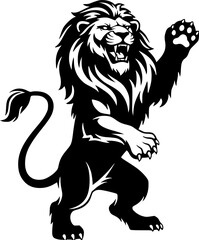 Naklejka premium A black silhouette of a lion in a triumphant pose