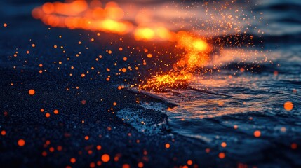 Sparkling water lapping at fiery embers.