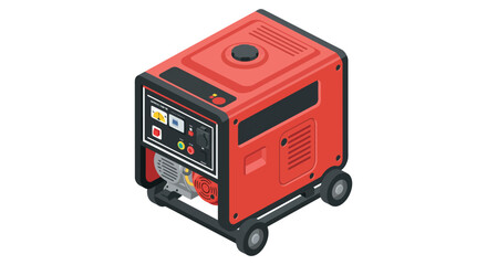 Portable red generator isometric design for energy supply and emergency use vector illustration