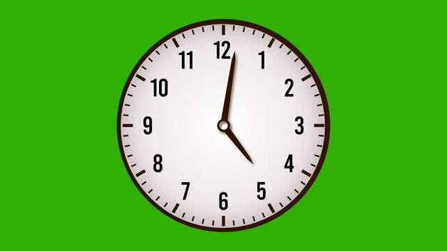 Clock Time Animation. Round clock in modern style on green background. Full HD. 4K