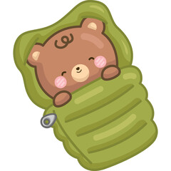 a cute bear inside a sleeping bag