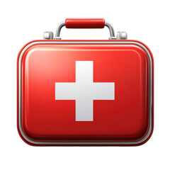 Obraz premium 3D Render First Aid Kit with White Cross Medical Supplies Emergency Tools on transparent background