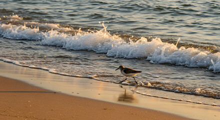 Fast Sandpiper on Sandy Shoreline PNG
