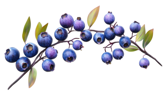 Blueberries cluster with natural bloom and soft skin, Transparent background, PNG file