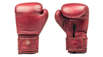 Boxing gloves in red leather, Transparent background, PNG file