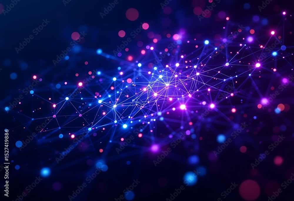Fototapete Abstract Network Connections Glowing Nodes and Lines in Dark Space