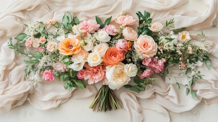 Wedding flower bouquet with pink roses and romantic floral arrangement