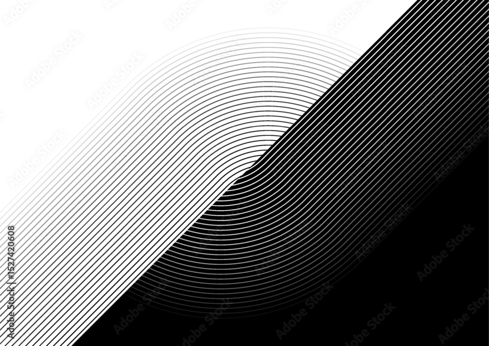 Poster Black and white linear pattern abstract geometric minimal background. Vector digital art design
