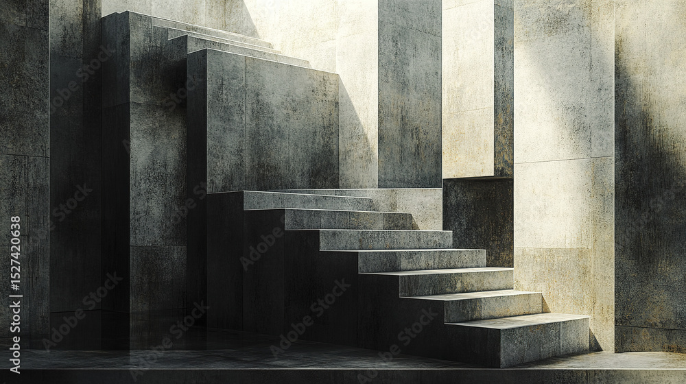 Poster modern architectural design features sharp angles and textured surfaces, creating striking