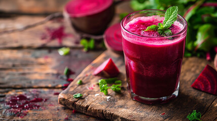 glass of beet juice, emphasizing freshness, health, and natural aesthetics. sense of health-conscious living, simplicity, and wellness.