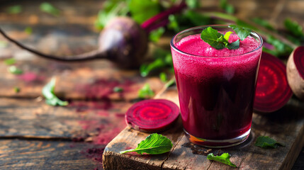 glass of beet juice, emphasizing freshness, health, and natural aesthetics. sense of health-conscious living, simplicity, and wellness.