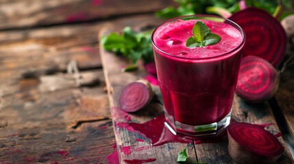 glass of beet juice, emphasizing freshness, health, and natural aesthetics. sense of health-conscious living, simplicity, and wellness.