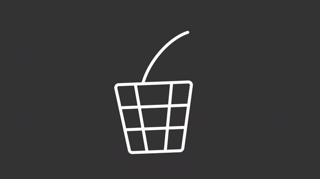 Trash throwing white line animation. Waste sorting animated icon. Shaking bin, flying garbage. Ecology preservation, recycling. Isolated element on dark background. Alpha transparent video