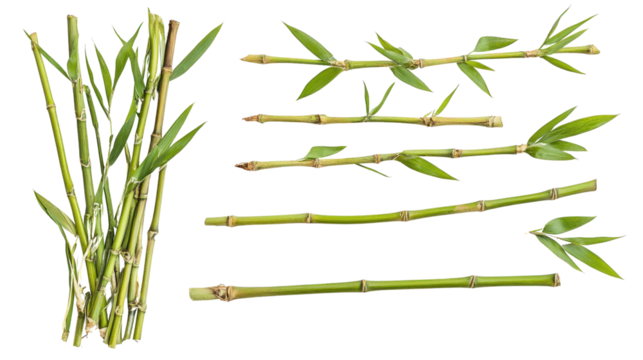 Bamboo tree stalks and leaves, Transparent background, PNG file