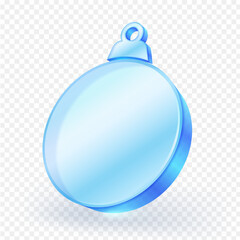 Blank glass Christmas ornament 3d icon, perfect for holiday designs, winter themes, or custom text, logo placement. Isolated on transparent background. Vector illustration.