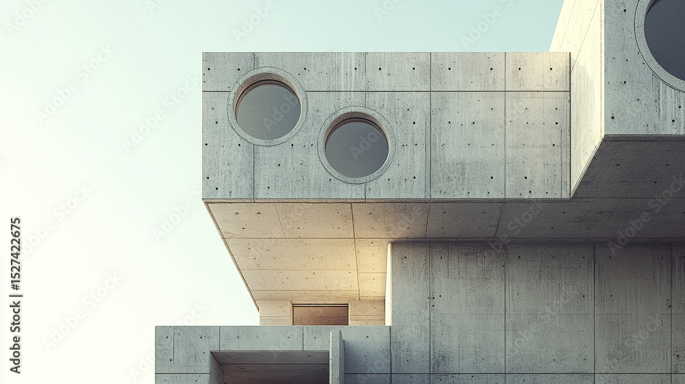 Aufkleber modern concrete architecture with circular windows and geometric shapes