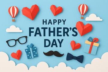 Happy Fathers Day Design with Origami Hearts and Holiday Elements
