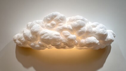 White cloud sculpture, softly lit from within