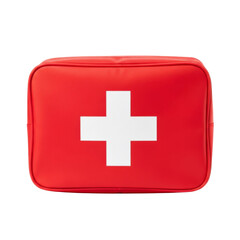 Obraz premium Red first aid kit with white cross for emergency preparedness isolated on transparent background PNG