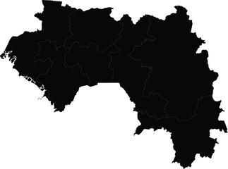 black silhouette map of guinea with regional borders isolated on white background for design or print purposes