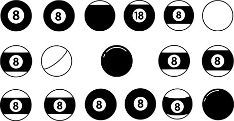 set of pool ball vector silhouette illustration isolated on white background
