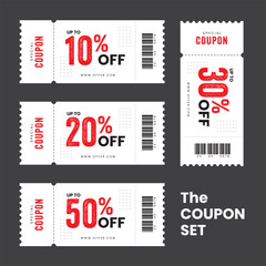 Premium modern set of coupons vector colorful gift vouchers with coupon barcode and offer value on it