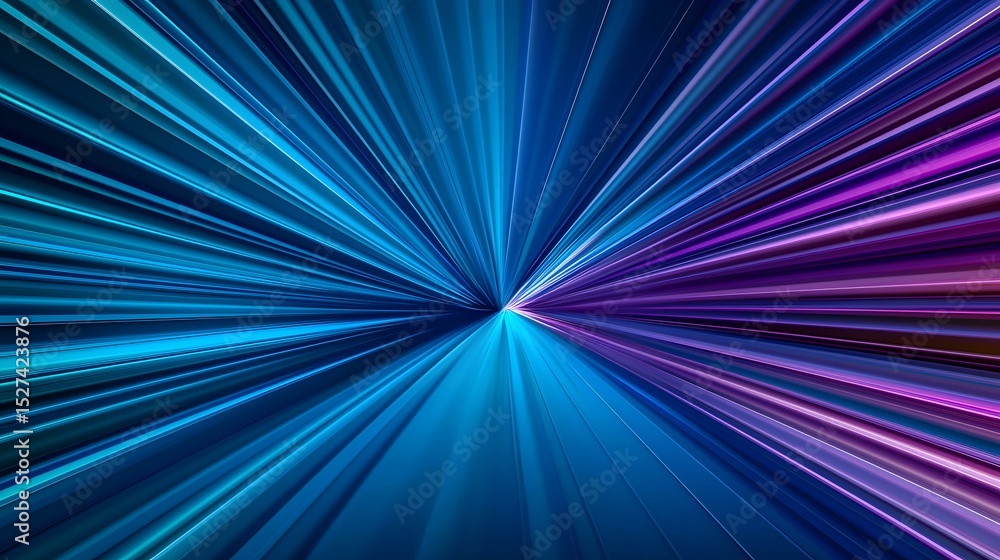 Poster the image contains an abstract design of radiating lines of blue and purple hues converging at a cen