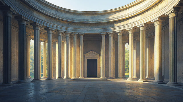 stunning Romanesque chapel featuring circular apse and elegant columns, bathed in soft light
