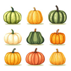Pumpkins vector 2D flat illustration, isolated on a white background.