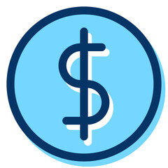 Black and white dollar sign with a vertical line. Icon