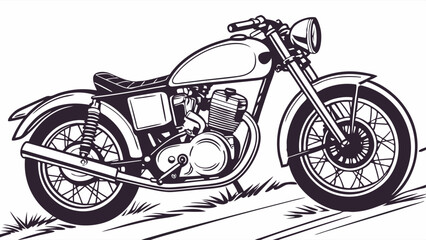 Obraz premium Classic Vintage Motorcycle Illustration, Detailed Engine and Wheels
