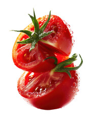 Fresh red juicy tomato slices isolated on high resolution detailed image perfect for food advertising and culinary projects vibrant colors and water droplets close on transparent background