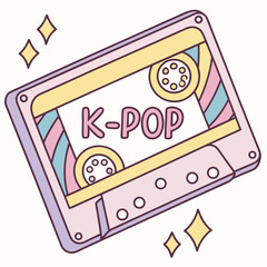 Cartoon K-Pop Cassette Tape with Diamonds, Pastel Colors