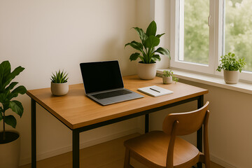 office desk with laptop