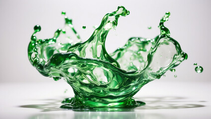 Cosmetic Transparent Green Splash Liquid with a Dynamic Motion, Representing Freshness, Purity, and Natural Beauty