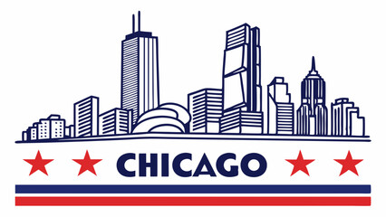Obraz premium Chicago Skyline Vector Illustration with Stars and Stripes Design