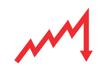 Red business arrow graph going down represents trading loss business decline economic recession and financial deficit. Simple vector illustration symbol design.	

