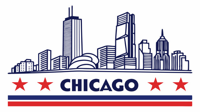 Chicago Skyline Vector Illustration with Stars and Stripes Design